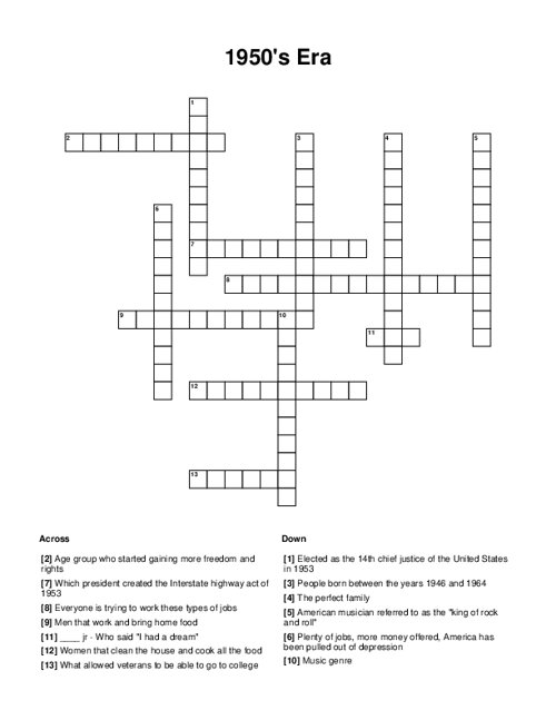 1950's Era Crossword Puzzle