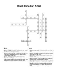 Black Canadian Artist Crossword Puzzle
