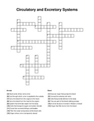 Circulatory and Excretory Systems Crossword Puzzle