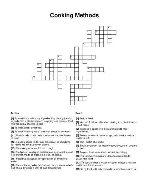 Cooking Methods Crossword Puzzle