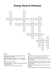 Energy Stores & Pathways Crossword Puzzle
