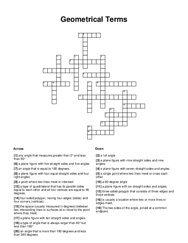 Geometrical Terms Crossword Puzzle