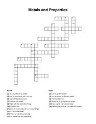 Metals and Properties Crossword Puzzle