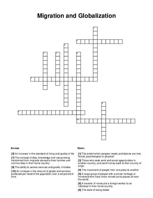 Migration and Globalization Crossword Puzzle