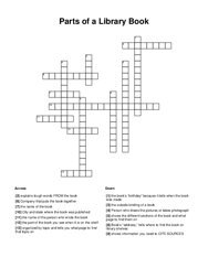 Parts of a Library Book Crossword Puzzle
