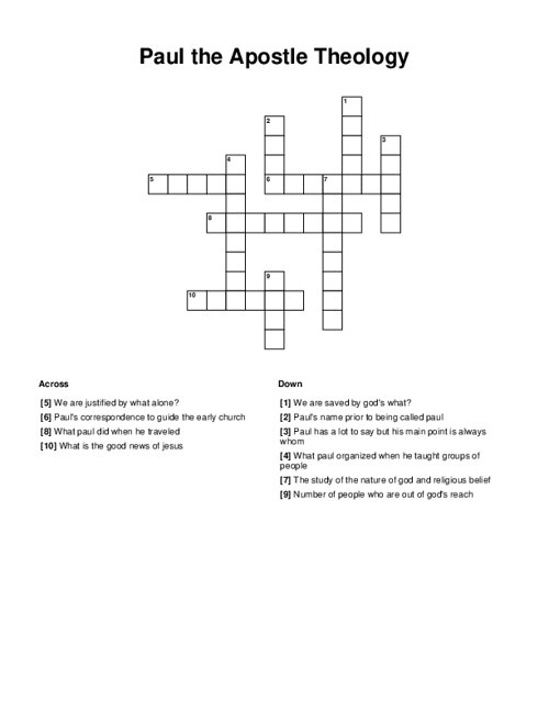 Paul the Apostle Theology Crossword Puzzle