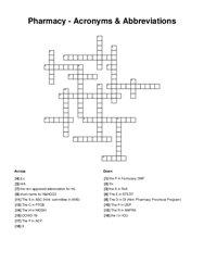 Pharmacy - Acronyms & Abbreviations Crossword Puzzle