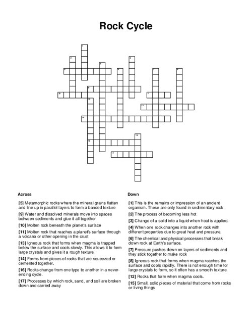 Rock Cycle Crossword