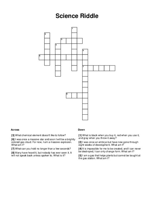 Science Riddle Crossword Puzzle