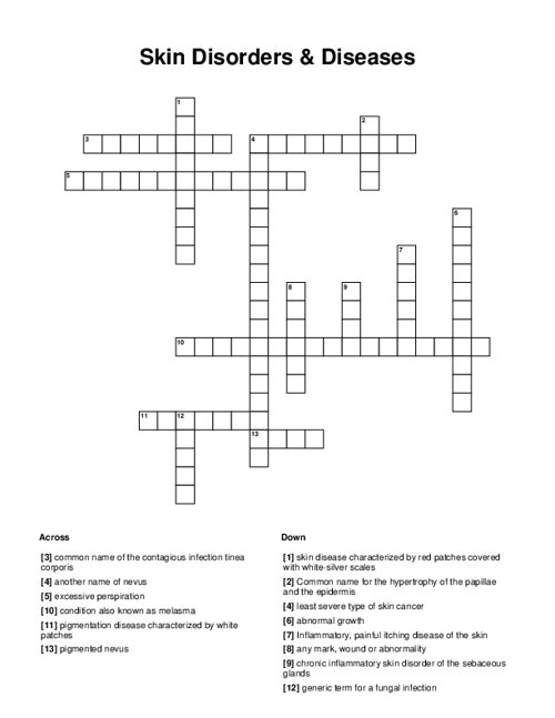 Skin Disorders & Diseases Crossword Puzzle