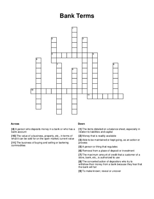 Bank Terms Crossword Puzzle