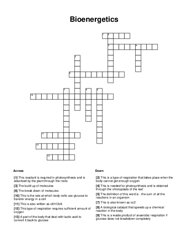 Bioenergetics Crossword Puzzle
