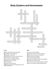 Body Systems and Homeostasis Crossword Puzzle