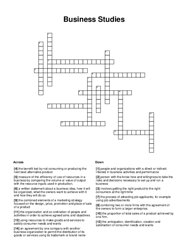 Business Studies Crossword Puzzle