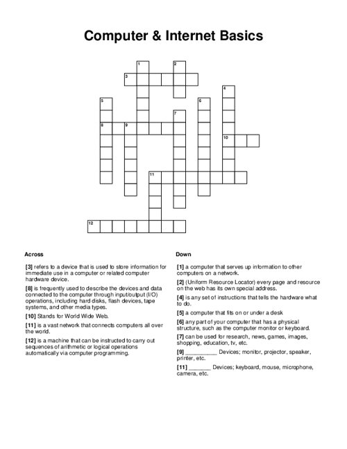 Computer & Internet Basics Crossword Puzzle