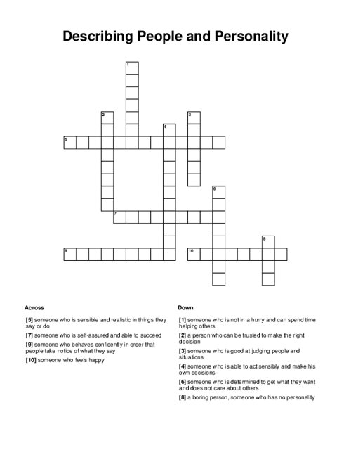 Describing People and Personality Crossword Puzzle
