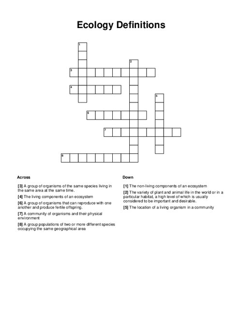 Ecology Definitions Crossword Puzzle