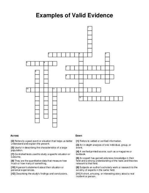 Examples of Valid Evidence Crossword Puzzle