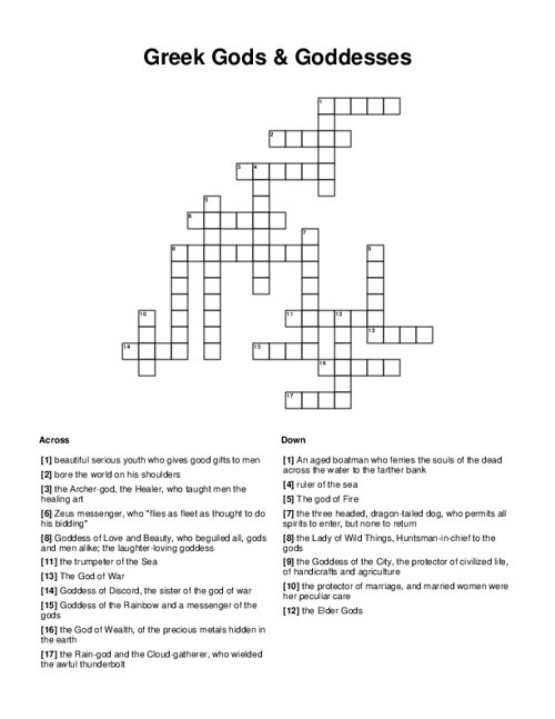 Greek Gods Goddesses Crossword Puzzle