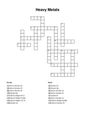 Heavy Metals Crossword Puzzle