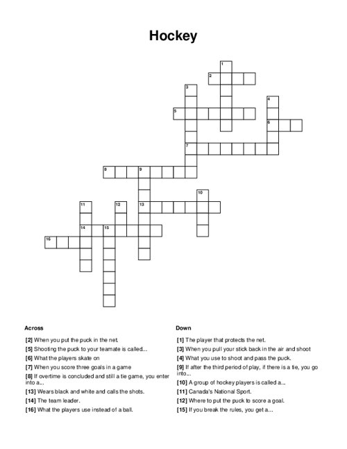 Hockey Crossword Puzzle