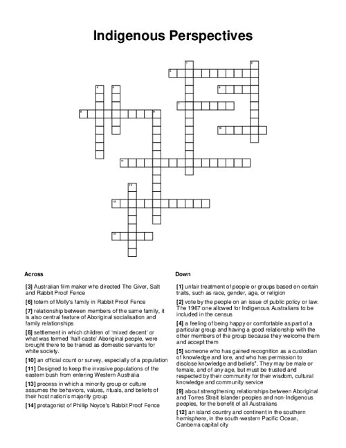 Indigenous Perspectives Crossword Puzzle
