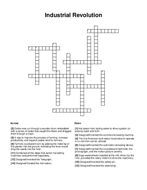 Industrial Revolution Crossword Puzzle
