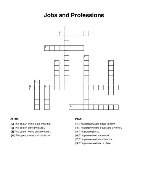 Jobs and Professions Crossword Puzzle