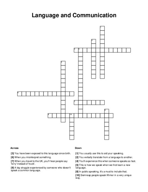 Language and Communication Crossword Puzzle