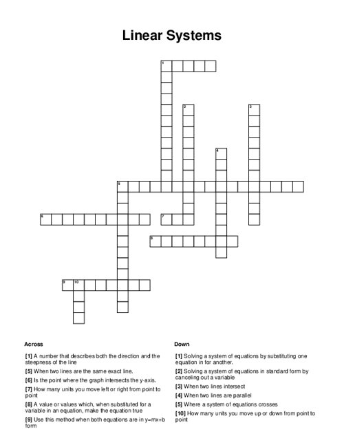 Linear Systems Crossword Puzzle