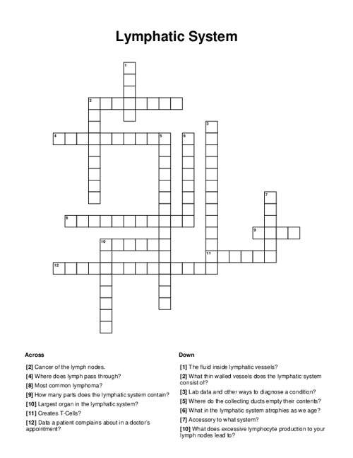Lymphatic System Crossword Puzzle