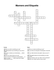 Manners and Etiquette Crossword Puzzle