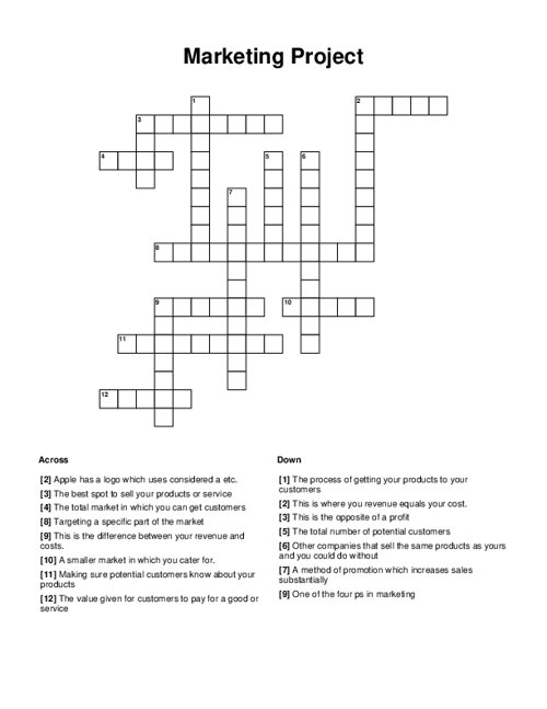 Marketing Project Crossword Puzzle