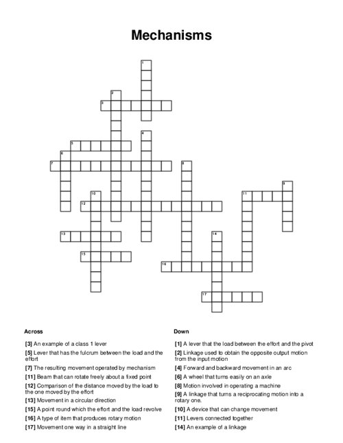 Mechanisms Crossword Puzzle