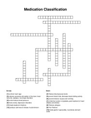Medication Classification Crossword Puzzle