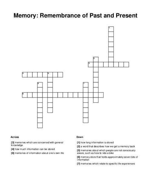 Memory: Remembrance of Past and Present Crossword Puzzle