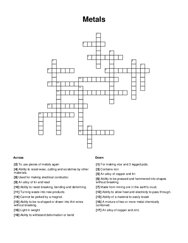 Metals Crossword Puzzle