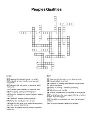 Peoples Qualities Crossword Puzzle