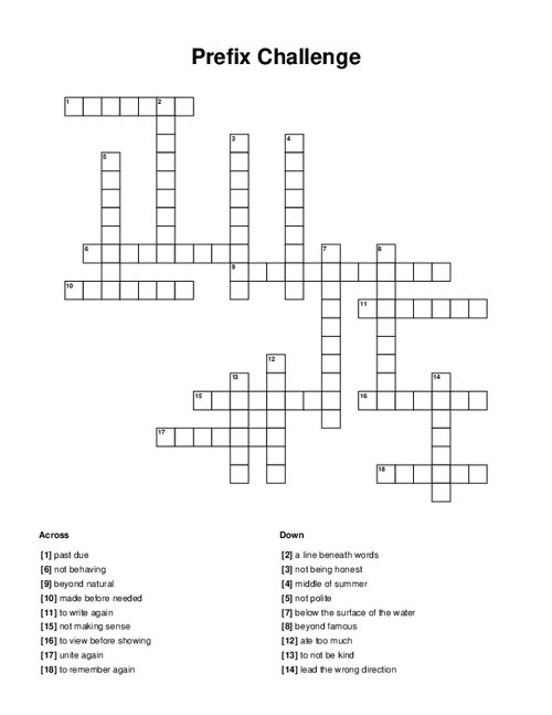 Prefix Challenge Crossword Puzzle