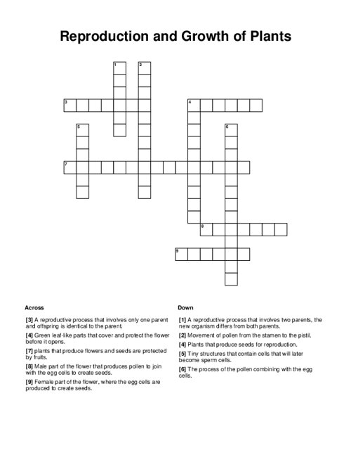 Reproduction and Growth of Plants Crossword Puzzle