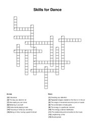 Skills for Dance Crossword Puzzle