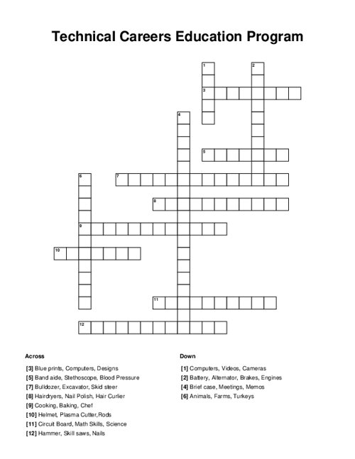 Technical Careers Education Program Crossword Puzzle