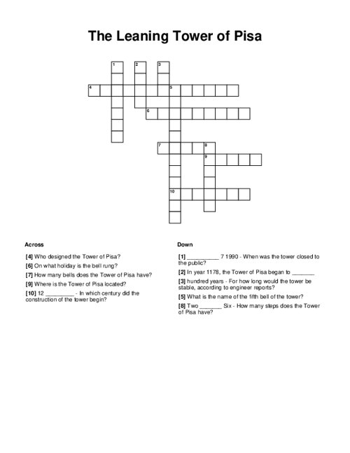 The Leaning Tower of Pisa Crossword Puzzle