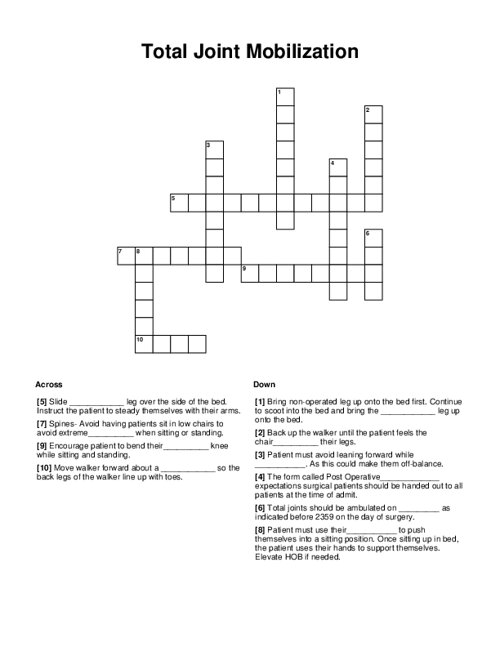 Total Joint Mobilization Crossword Puzzle