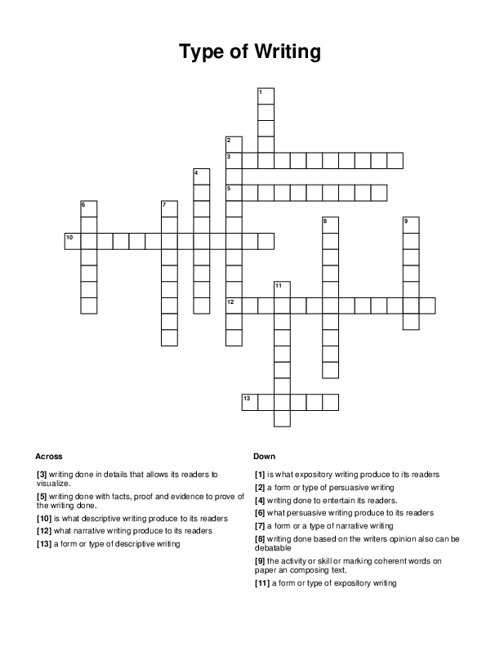 Type Of Writing Crossword Puzzle