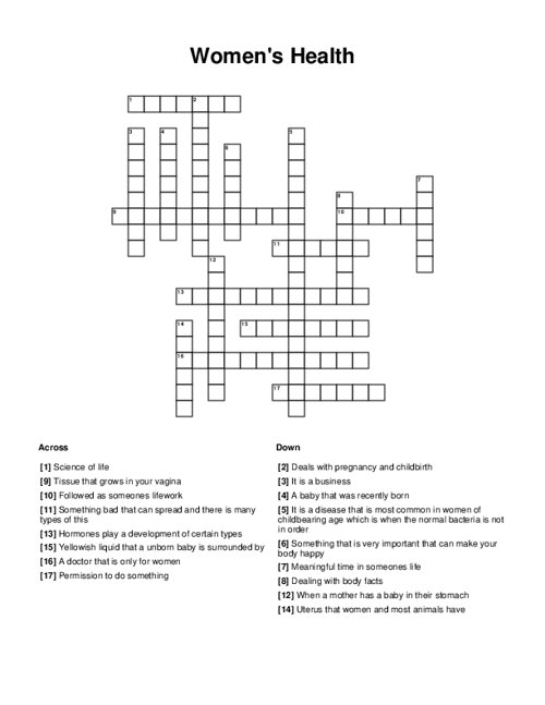 Women's Health Crossword Puzzle