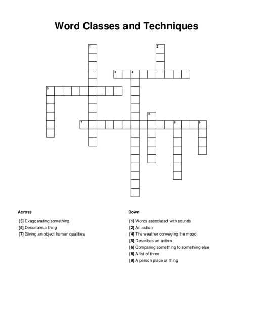 Word Classes and Techniques Crossword Puzzle