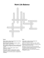 Work Life Balance Crossword Puzzle