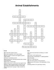 Animal Establishments Crossword Puzzle