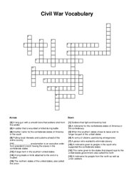 Civil War Vocabulary Crossword Puzzle